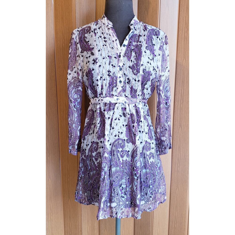 Maurice's  medium long sleeve purple sheer mesh blouse with Paisleys